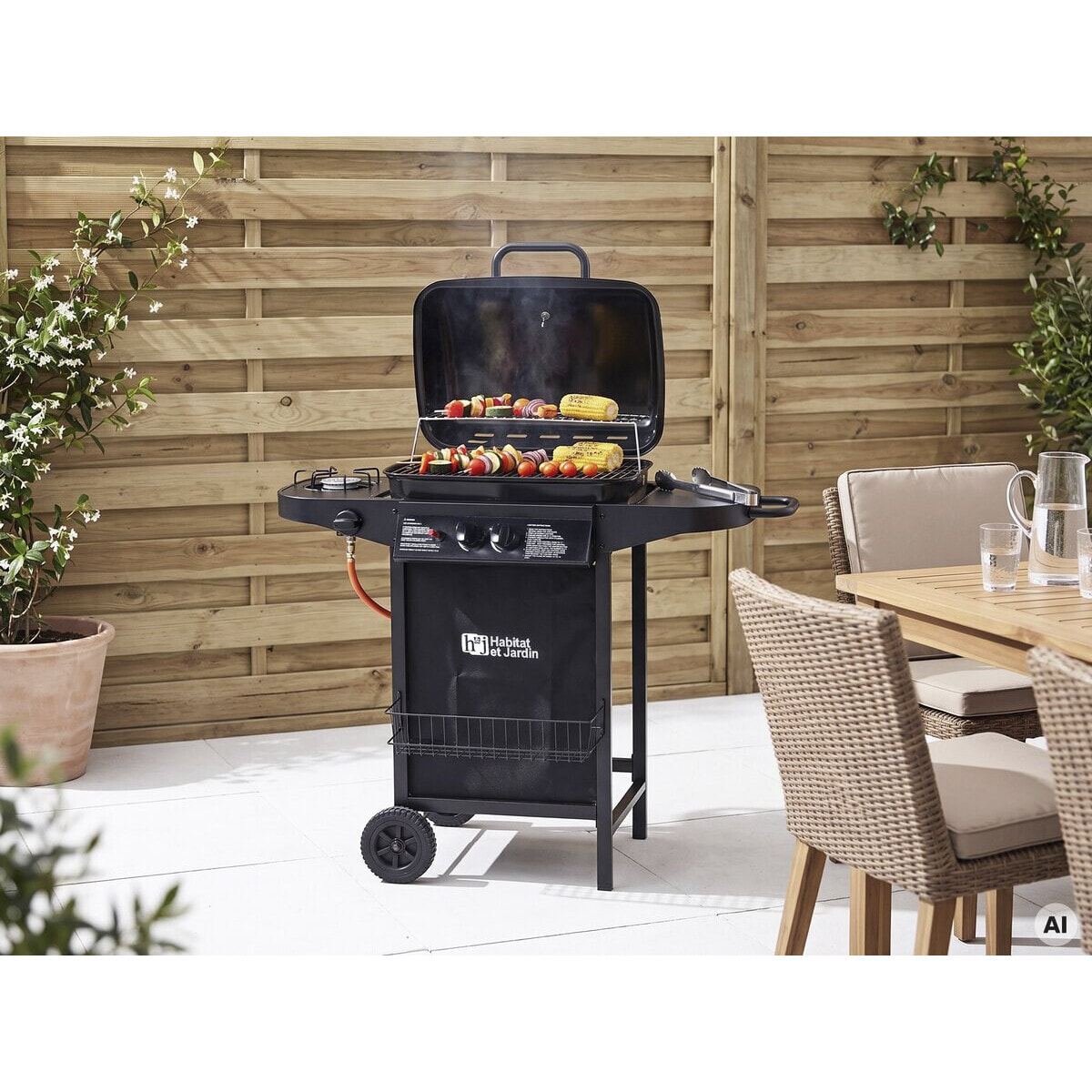Barbecue gaz "Party 3" - 3 brûleurs dont 1 latéral - 9.38 kW - Noir