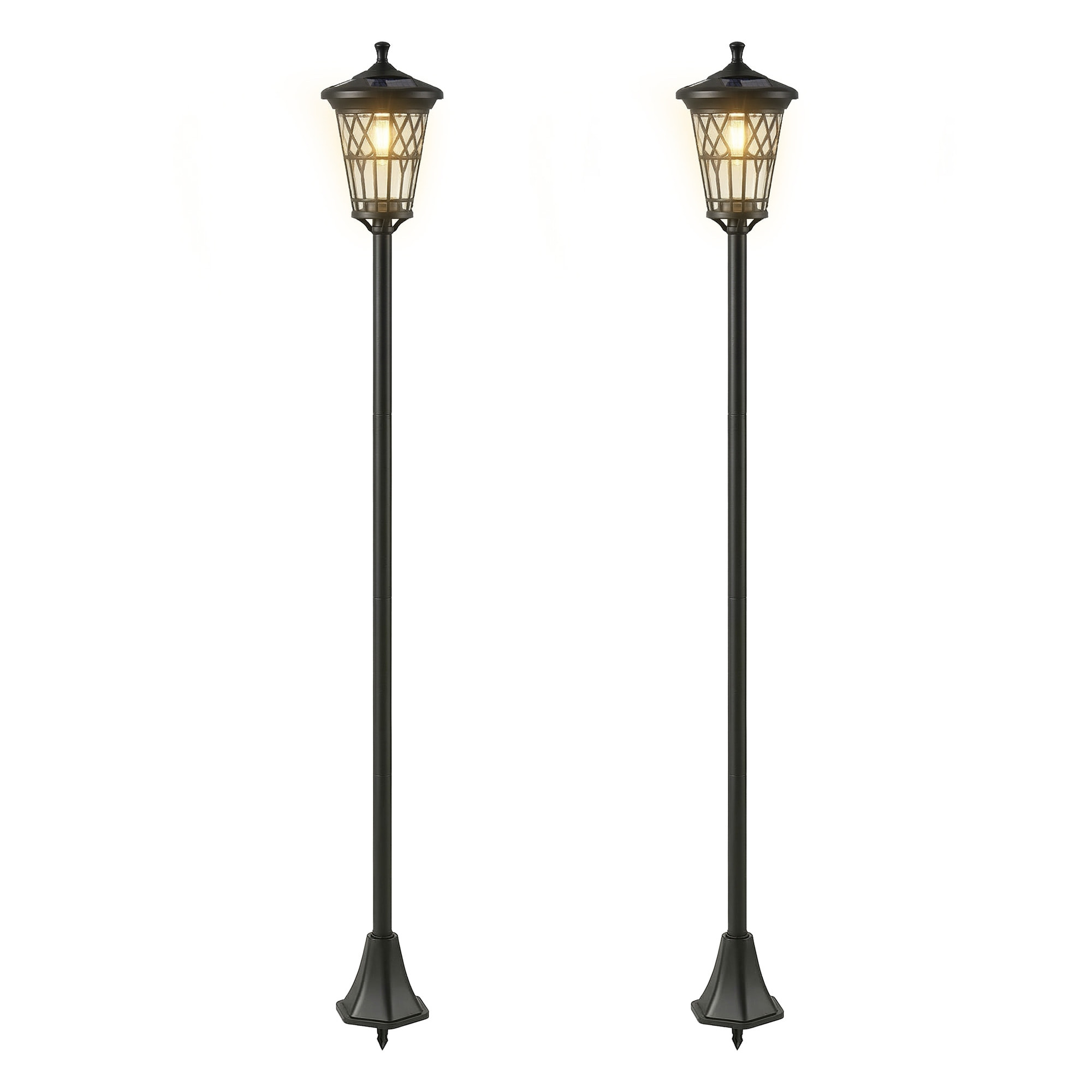 Lampadaires solaires extérieurs  lot de 2 - hauteur réglable - acier inoxydable - 1,86 m - noir