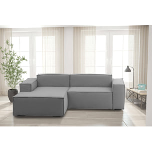 Divano fisso Nadia, Divano componibile a 2 posti con penisola sinistra, 100% Made in Italy, Sofà moderno in tessuto, Cm 220x170h70, Grigio