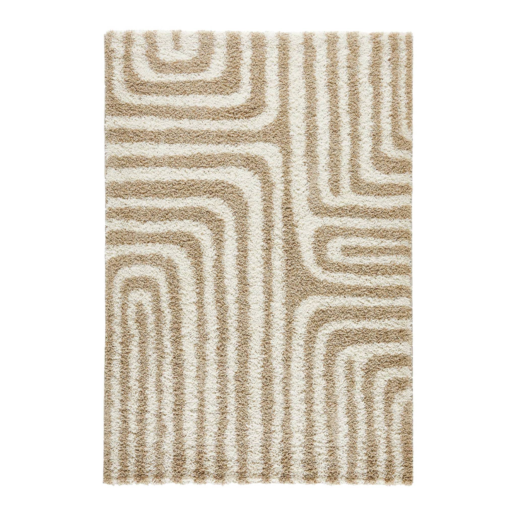 Tapis intérieur shaggy motifs géométriques beige QUEENSY