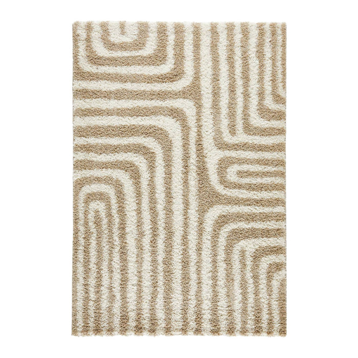 Tapis intérieur shaggy motifs géométriques beige QUEENSY