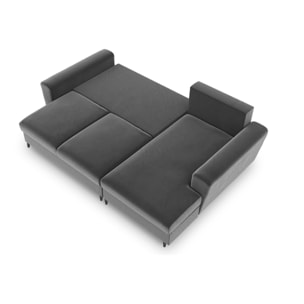 Canapé d'angle droit convertible avec coffre de rangement "Kyoto" 4 places en velours gris clair