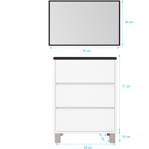 Meuble de Salle de Bains 50cm 3 tiroirs Blanc, Vasque Noire et Miroir Cadre Noir 50x70 - XENOS