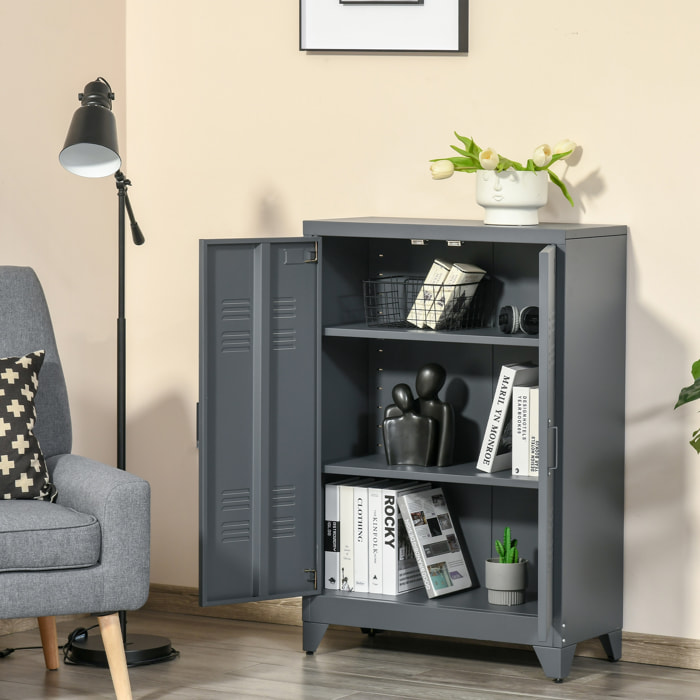 Armoire de rangement métal design industriel - 2 étagères - structure piètement tôle métal gris anthracite