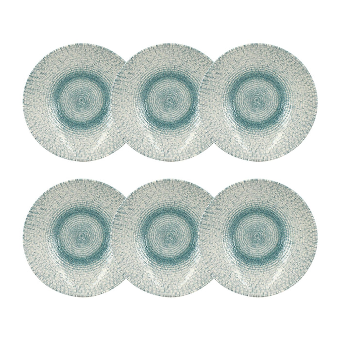Lot de 6 assiettes creuses en porcelaine blanche et bleue 21cm AQUA