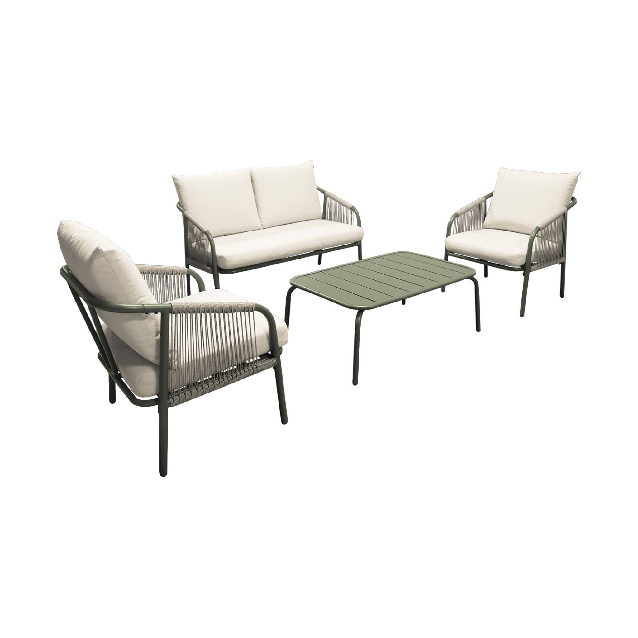 Salon de jardin FIORA en acier. 4 personnes. kaki et beige
