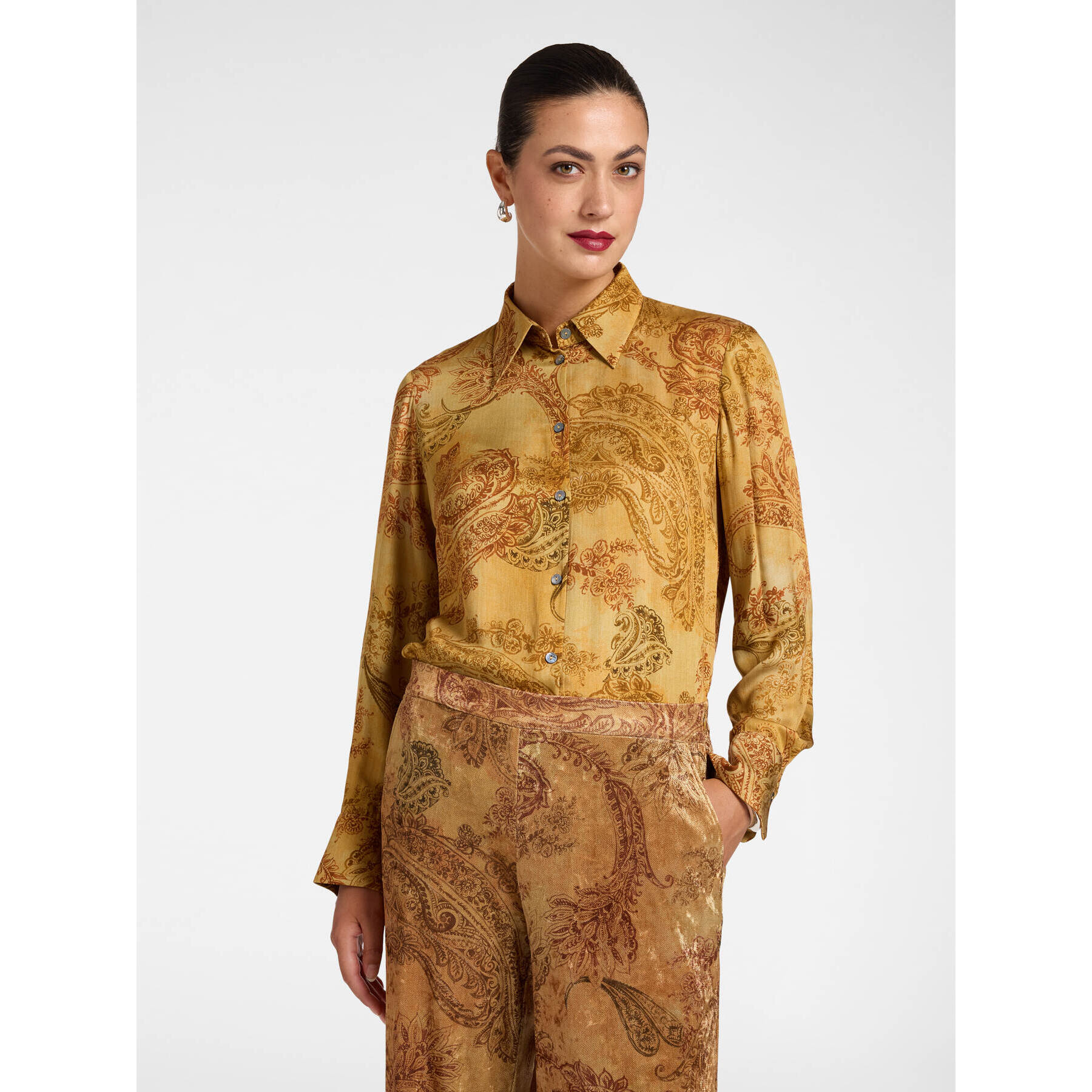 Elena Mirò - Camicia in raso con stampa paisley - Oro