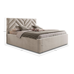 Santiago - lit coffre - 140x200 - sommier inclus - en velours - Beige