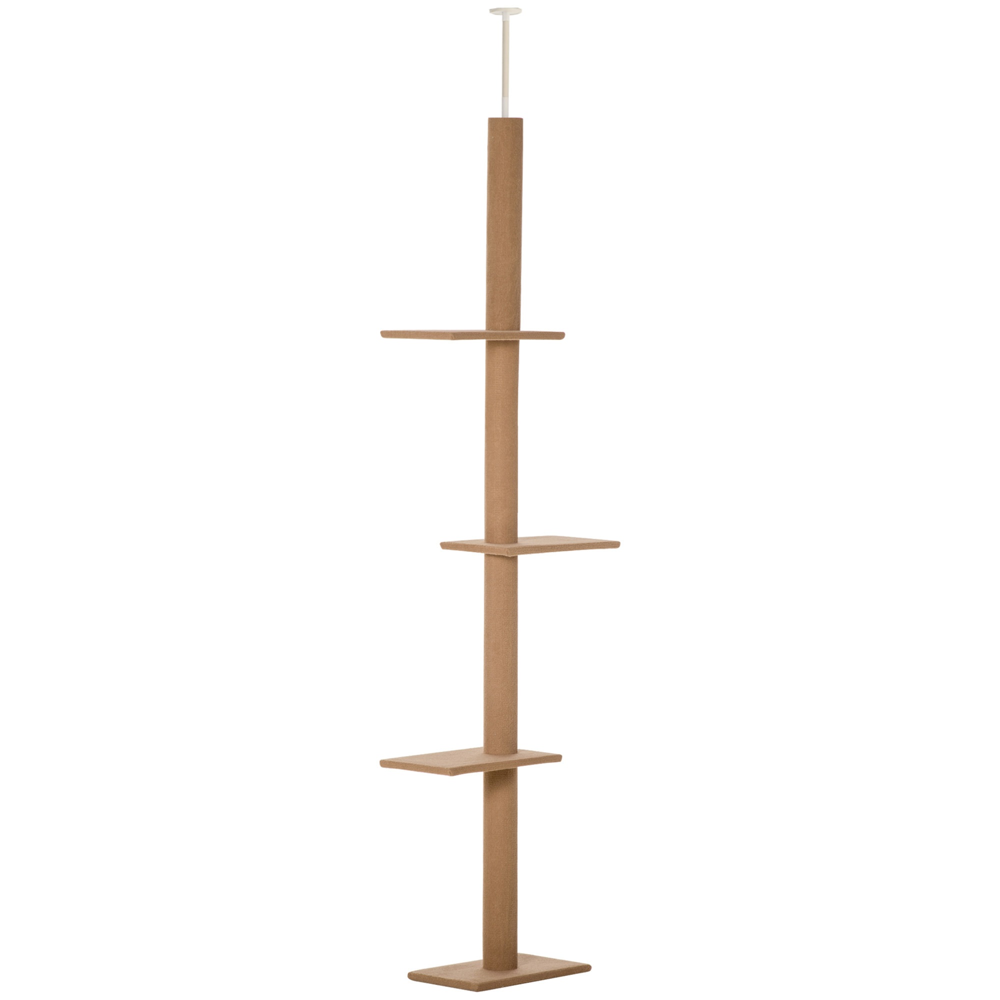 Árbol para Gatos del Suelo al Techo 43x27x228-260 cm Torre para Gatos con Altura Ajustable 4 Plataformas Espaciosas y Poste de Sisal Marrón