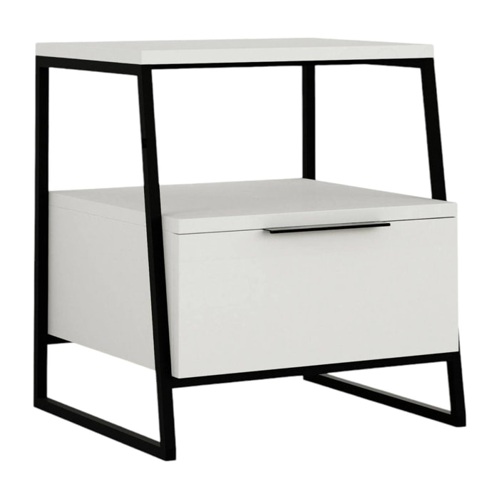 Comodino Rosita, Comò basso, Tavolino da notte, Mensola da letto, 45x41 h50 cm, Bianco e Nero