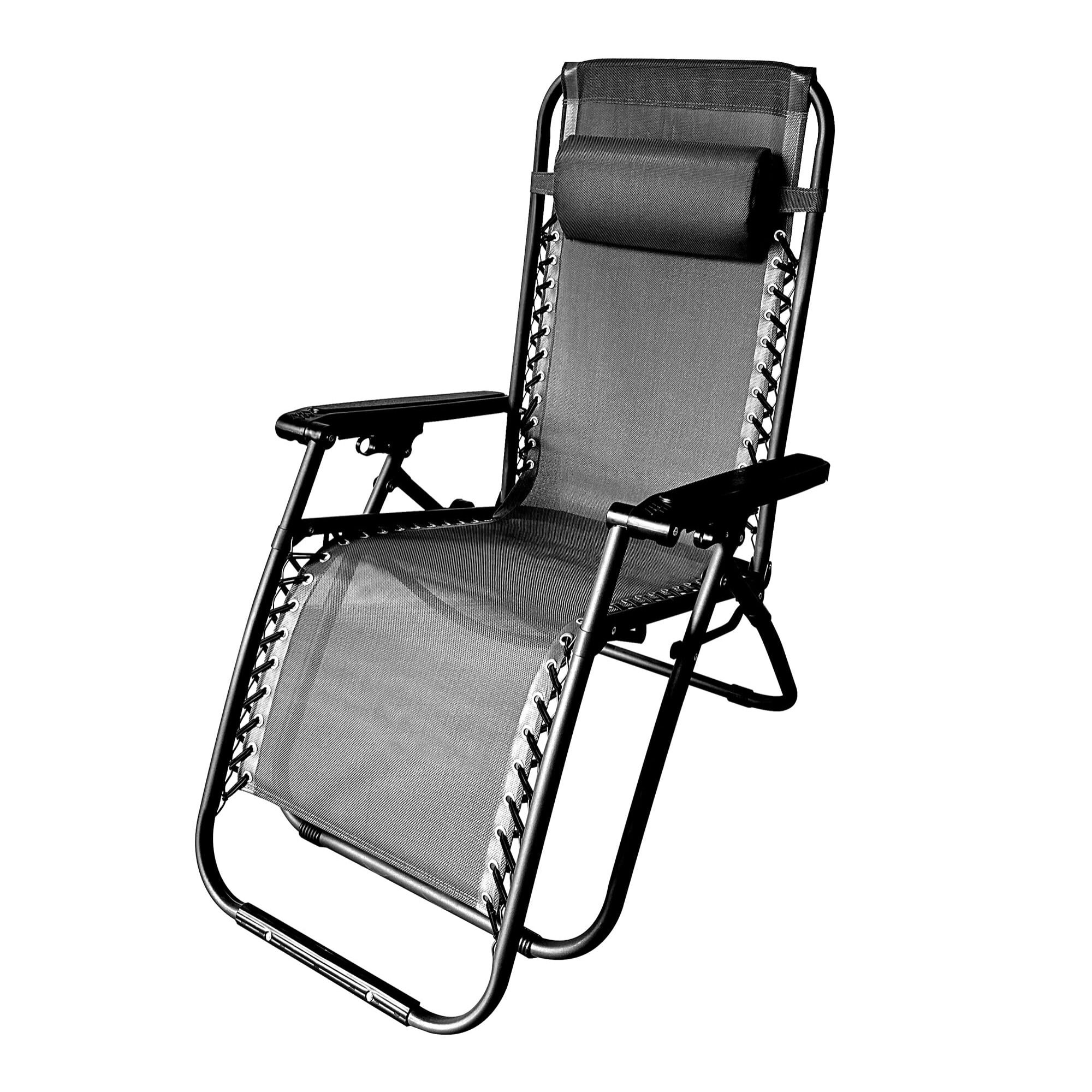 Sedia Zero Gravity Pieghevole Reclinabile da Giardino Terrazzo con Cuscino, Sedia Sdraio in Acciaio per Esterno Decorativa Balcone Nera