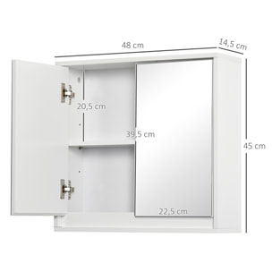 Armario de Baño con Espejo con 2 Puertas y Estante Ajustable Mueble Colgante de Baño para Aseo Estilo Moderno 48x14,5x45 cm Blanco