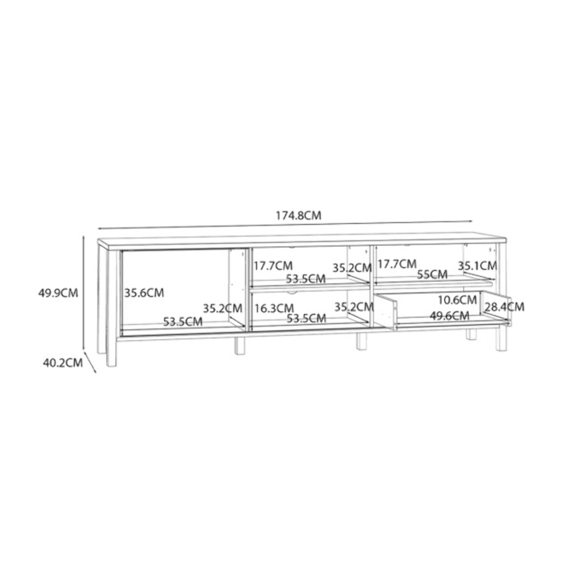 Meuble TV L175 cm 4 niches 1 tiroir décor bois chêne et noir - BOSTON