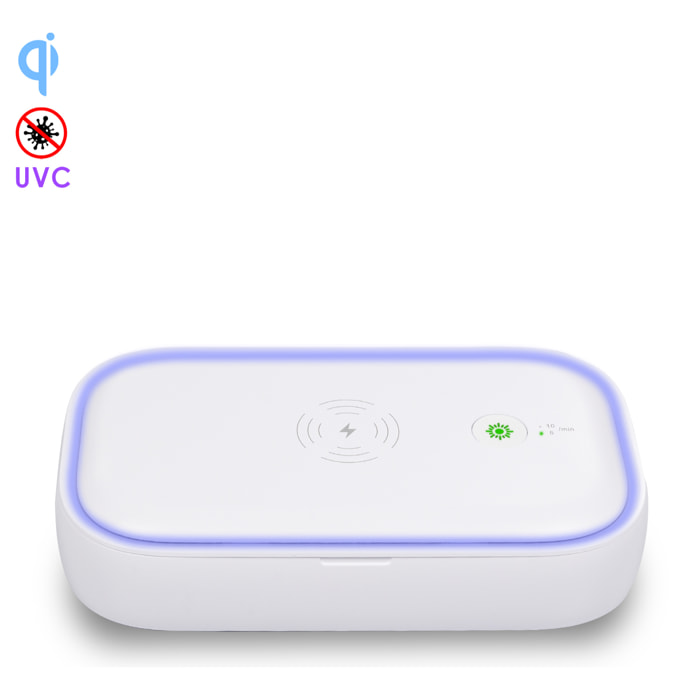 Scatola di sterilizzazione UV con caricabatterie wireless Qi e funzione di aromaterapia.