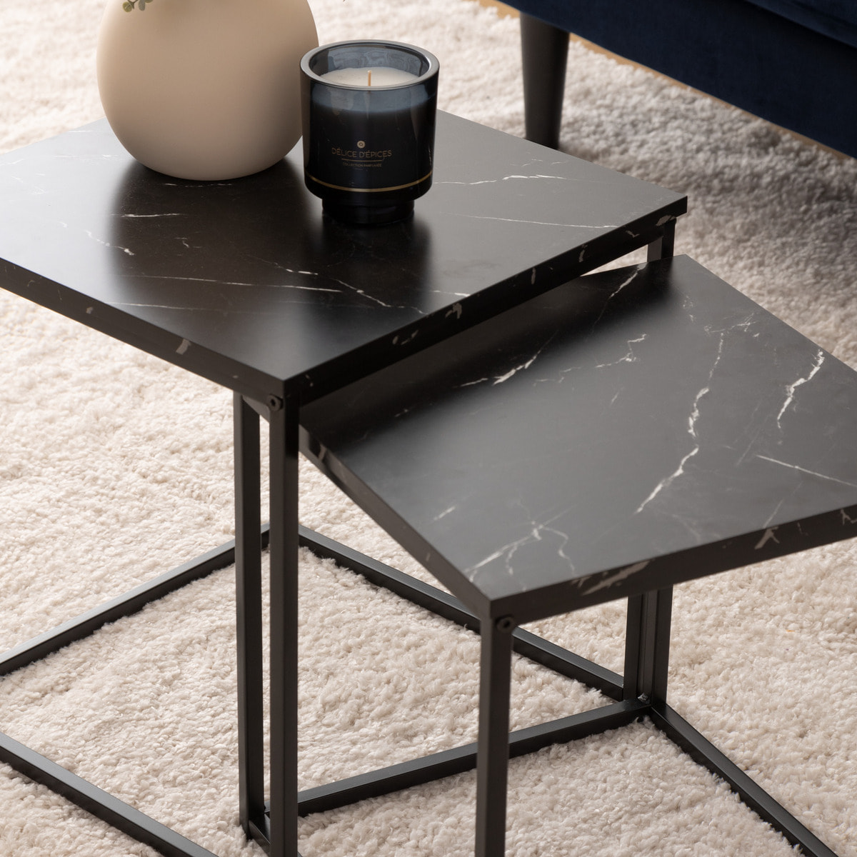 Lot de 2 tables basses Jones effet marbre noir L37/33cm