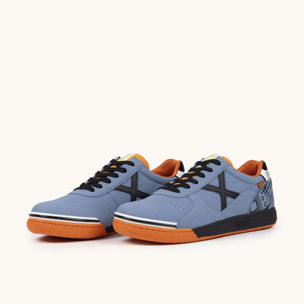 MUNICH G-3 449 Zapatillas de fútbol sala azul lavanda y negro con naranja