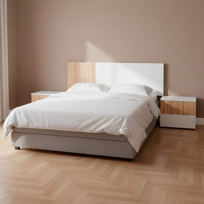 Testiera Letto Matrimoniale Da 160 Cm Con 2 Comodini A 2 Cassetti Set Camera Da Letto Moderno Con Fissaggio A Parete Design Bianco E Legno Naturale