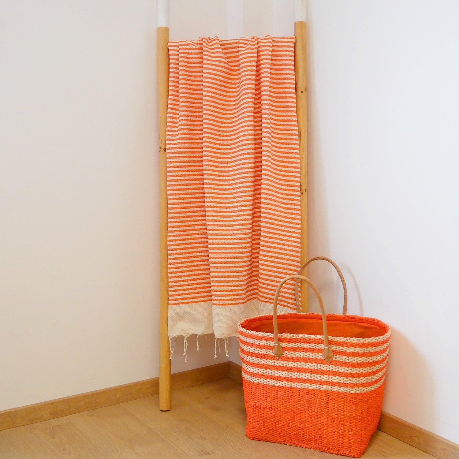 Fouta nid d’abeille traditionnelle - Yadara Orange - 200x200cm - 190g/m²