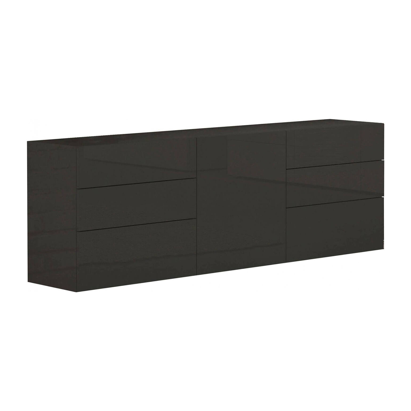 Credenza moderna a 1 anta e 6 cassetti, Made in Italy, Madia da cucina, Buffet di design da soggiorno, cm 170x40h35, colore Antracite lucido