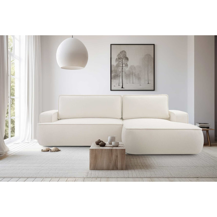Nessino - canapé d'angle droit 4 places - convertible avec coffre - en tissu texturé - Beige