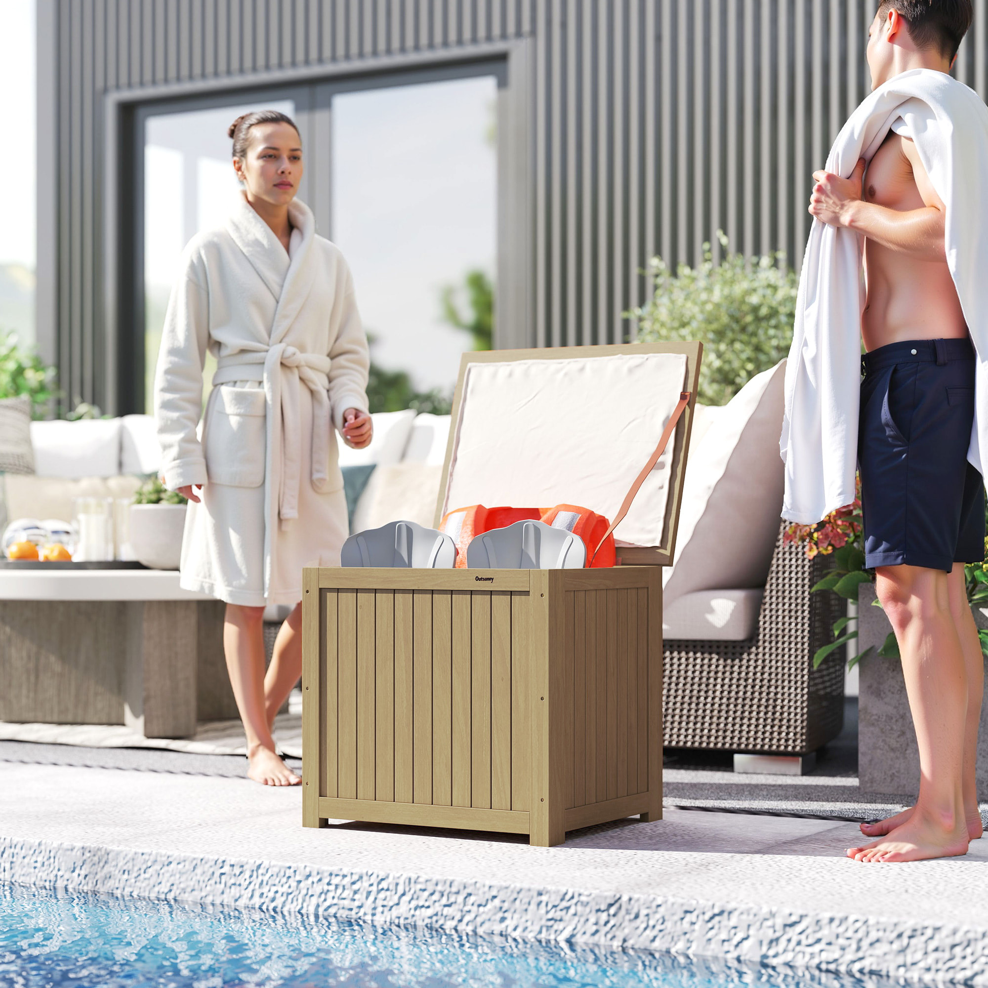 Coffre de jardin bois 130L doublure amovible