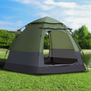 Tente pop up montage instantané - tente de camping 3-4 pers.  - 2 grandes portes - dim. 2,6L x 2,6l x 1,5H m fibre verre polyester oxford vert gris