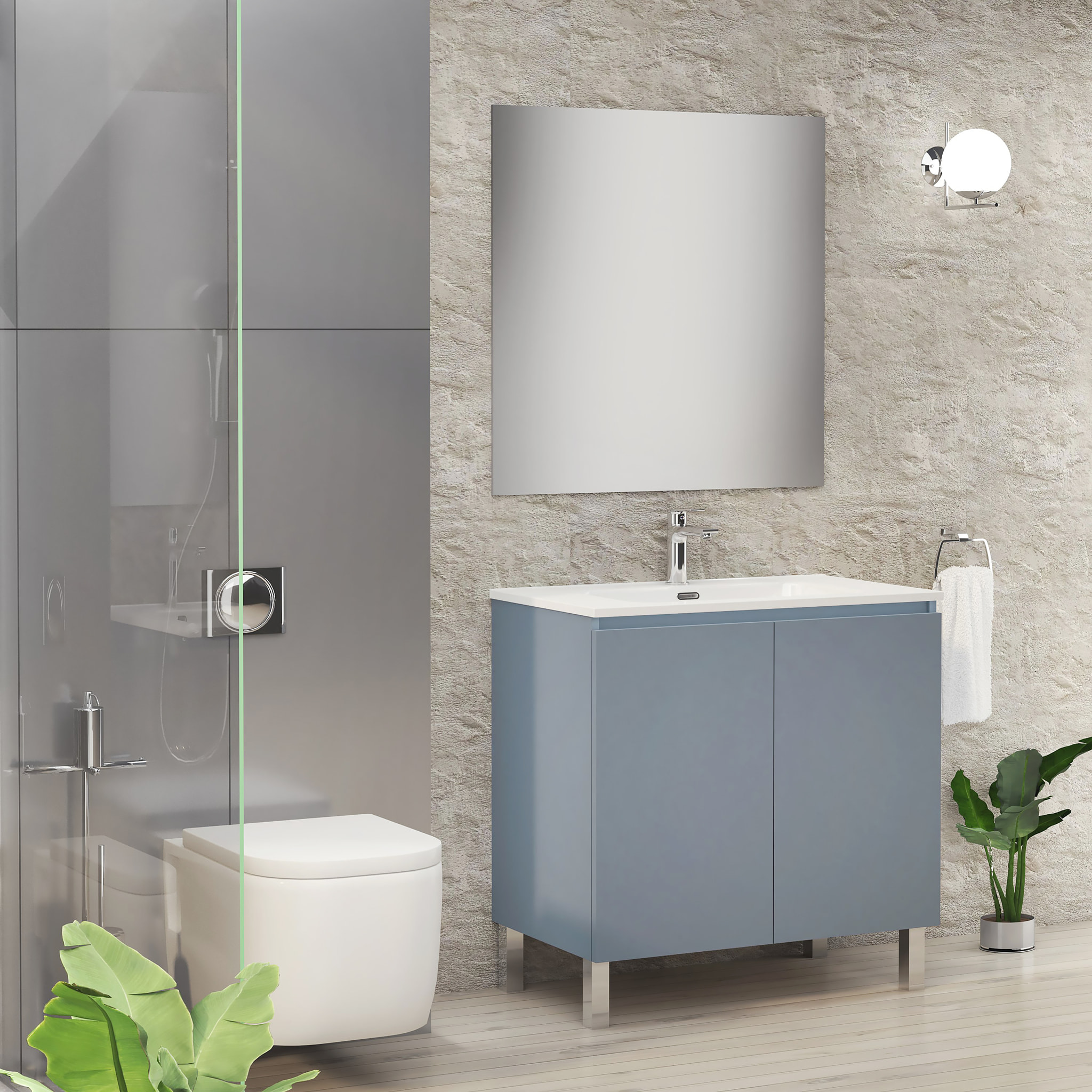 Conjunto de Baño Lust | 80 cm Azul | Dos Puertas | Lavabo Encastrado | No incluye Espejo | Mueble Montado | Alday
