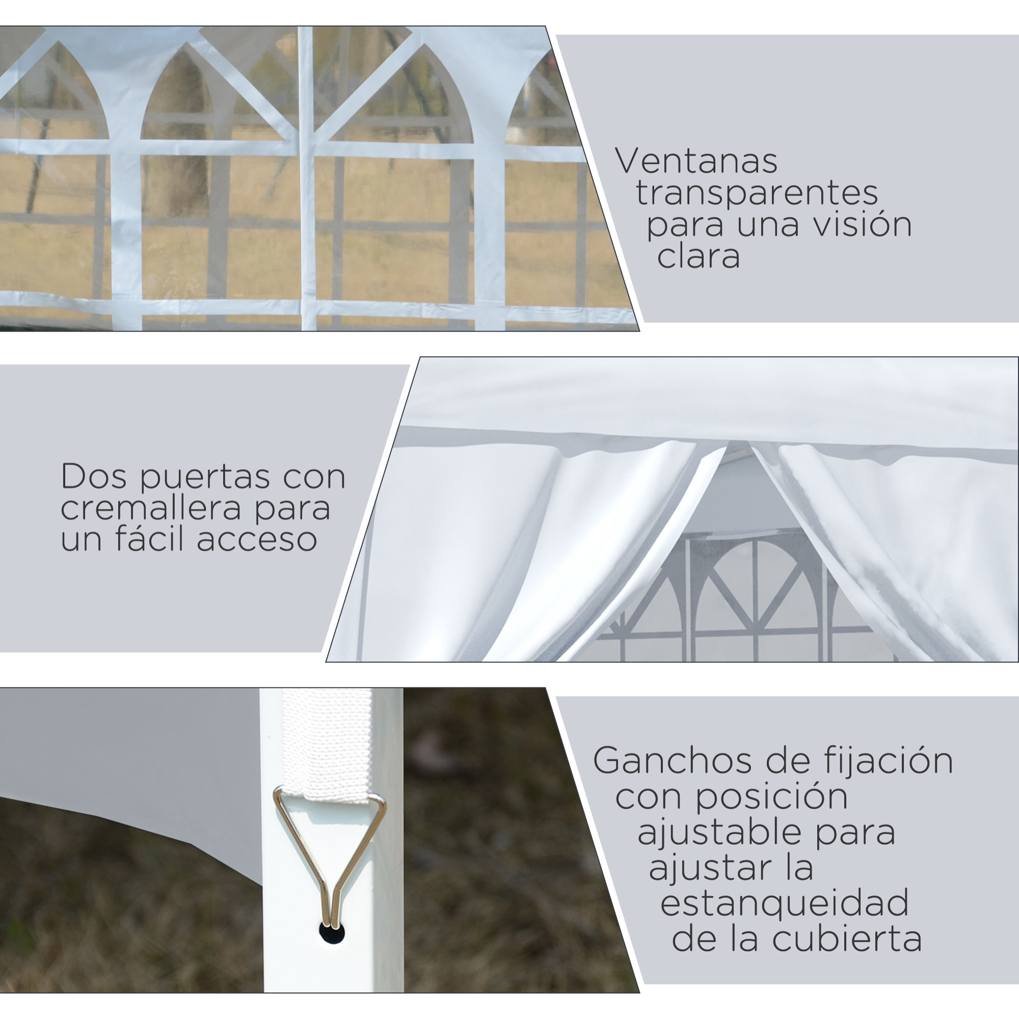 Conjunto de Carpa Incluye 1 Carpa Plegable 3x3 m Impermeable con 4 Paredes Desmontables y 2 Paredes Laterales 3x2 m para Carpa 3x3 m o 3x6 m Blanco
