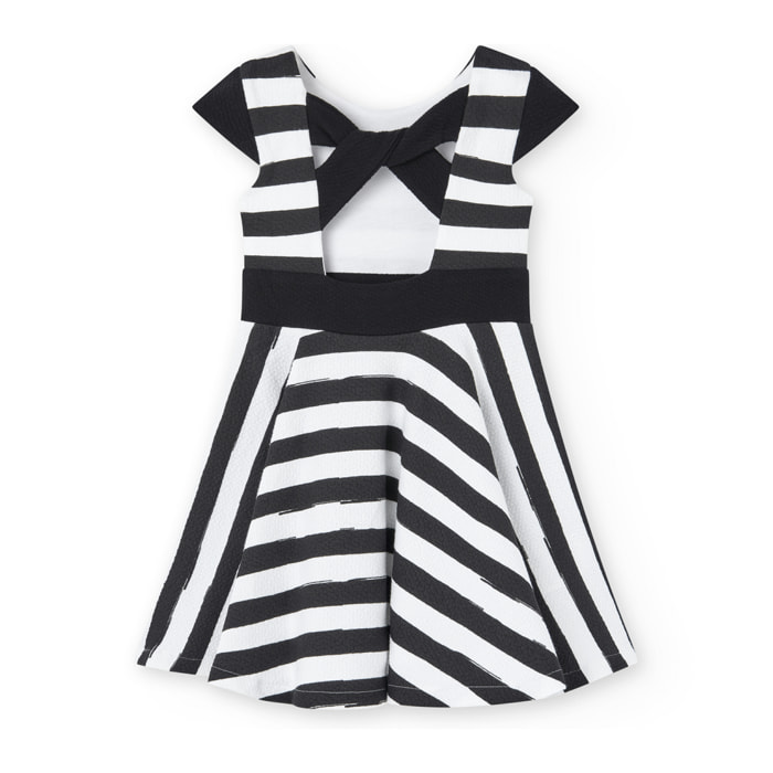 Vestido niña, relieve, estampado de rayas, negro