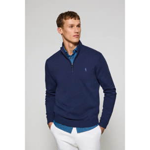 Maglione viola azzurrino con cerniera e ricamo Rigby Best