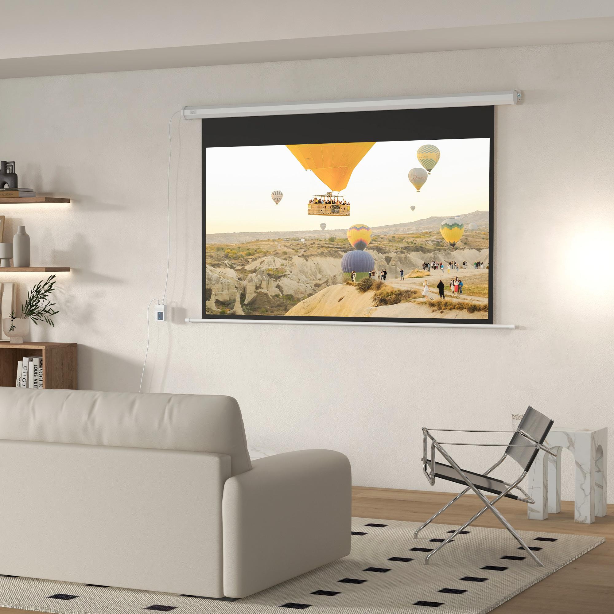 Pantalla de Proyector Eléctrica 84 Pulgadas Pantalla de Proyección Portátil Formato 16:9 con Mando a Distancia para Interior y Exterior Cine en Casa Patio 186x105 cm Blanco