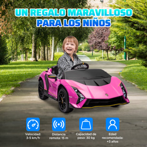 Coche Eléctrico para Niños de +3 Años Lamborghini Autentica Coche Eléctrico con Batería 12V Mando a Distancia Faros Bocina Arranque Suave y Música MP3 Rosa