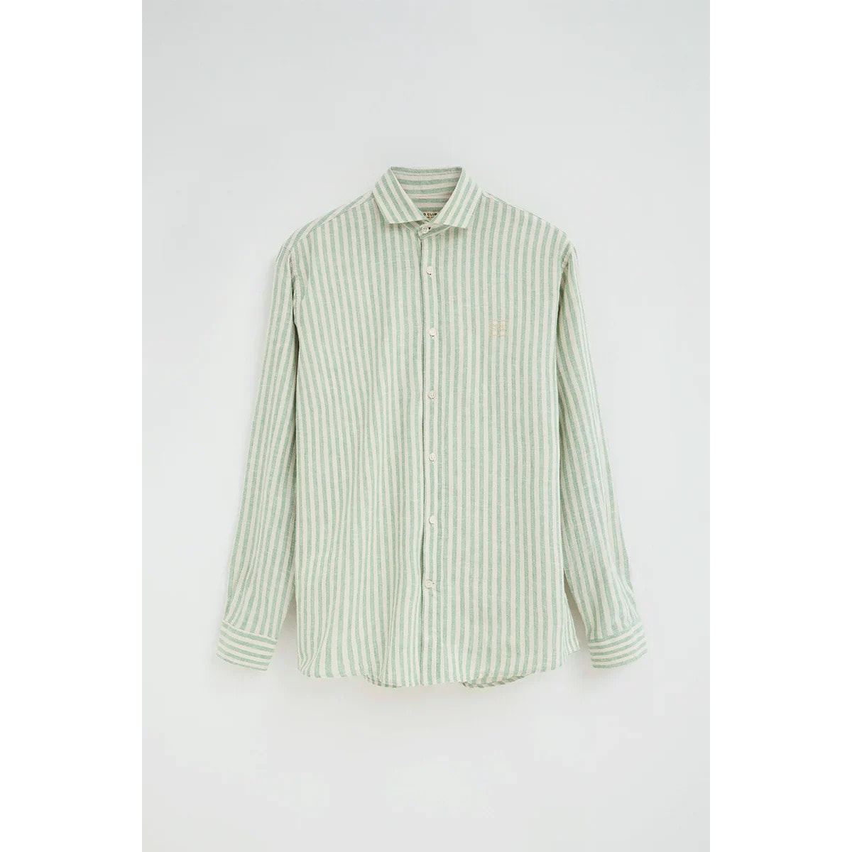 Camisa de rayas cotolino verde con cuello italiano y logo Polo Club