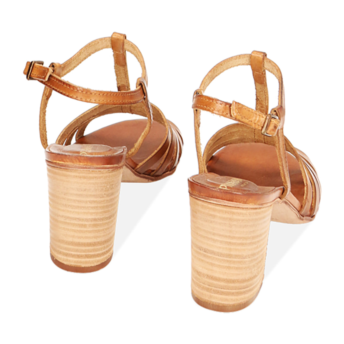 Sandalias color coñac en piel de vacuno, tacón de 8 cm