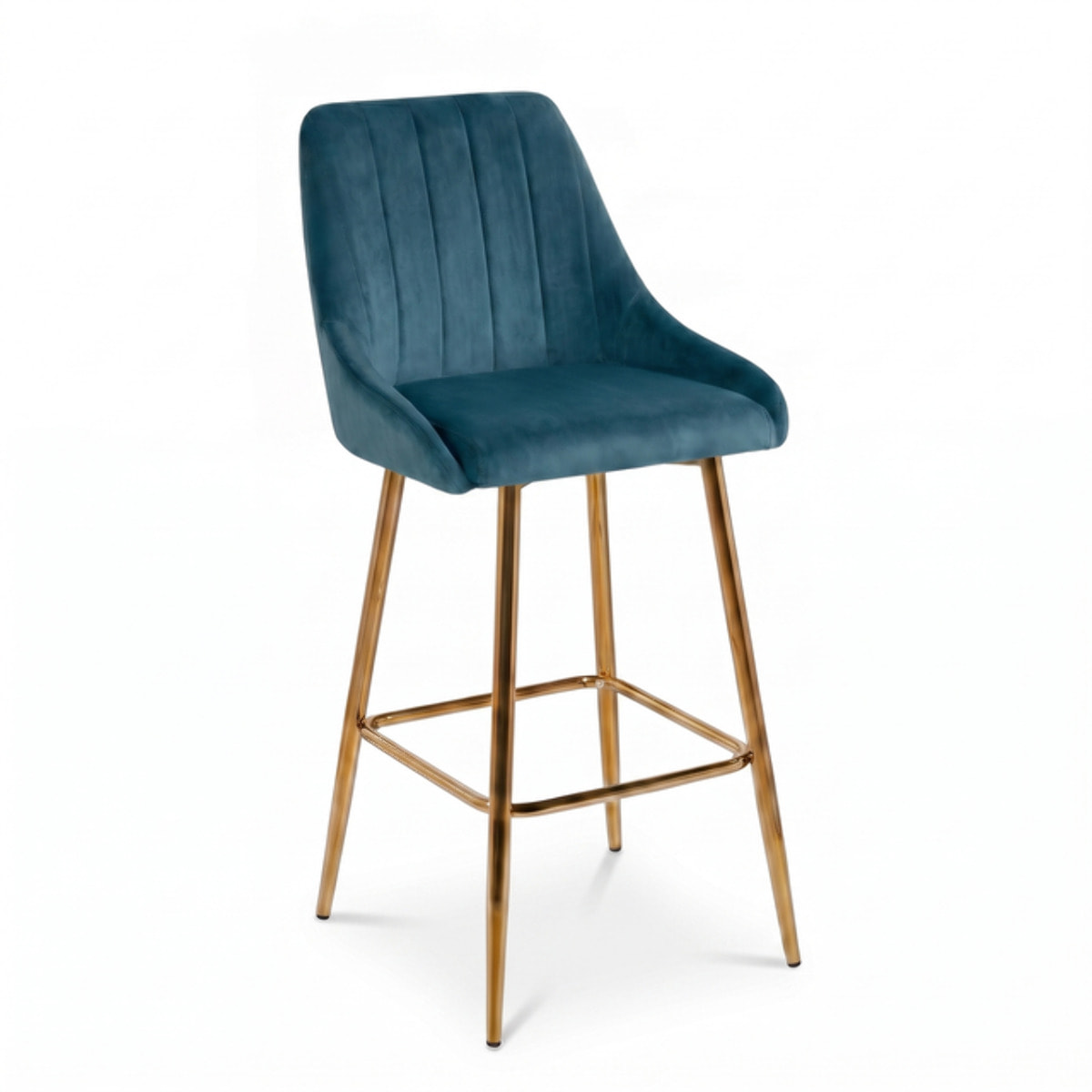 Sgabello Alto Imbottito in Effetto Velluto con Schienale e Poggiapiedi, Design Moderno per Penisola, Isola Cucina, Bancone Bar e Snack