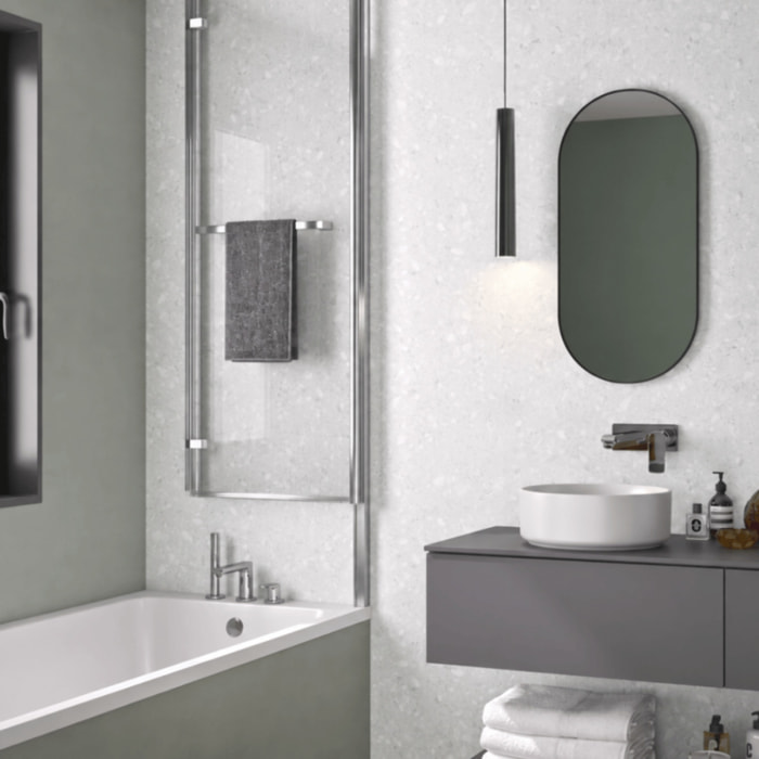 Pare bain relevable et pivotant 110x150cm KINEDO Columba 2 réversible à 2 volets avec porte serviette chromé