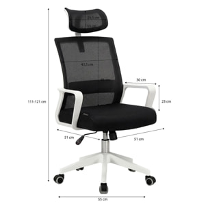 Silla de oficina ergonómica en blanco y negro 111-121x51 cm Dafne Tex Blanco - Negro