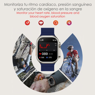 DAM Smartwatch Z87 Ultra triple pulsera. Funciones outdoor, llamadas BT, notificaciones push. Decenas de modos deportivos. 4,4x1,3x4,9 Cm. Color: Naranja