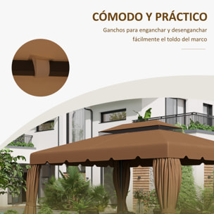 Techo de Repuesto para Cenador con Doble Techo 4x3 m Cubierta de Repuesto para Pabellón Gazebo Exterior con 8 Orificios de Drenaje Café