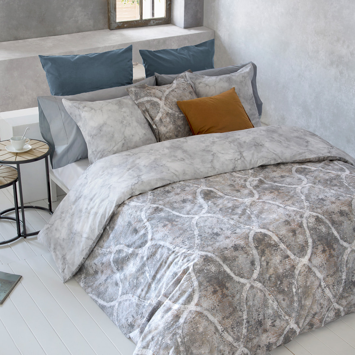 Housse de couette réversible LANSA en coton percale - gris - vendue seule