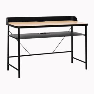 Hariyang - Scrivania in metallo con ripiano in legno 120x50 cm dotata di 2 prese shuko e 2 porte USB