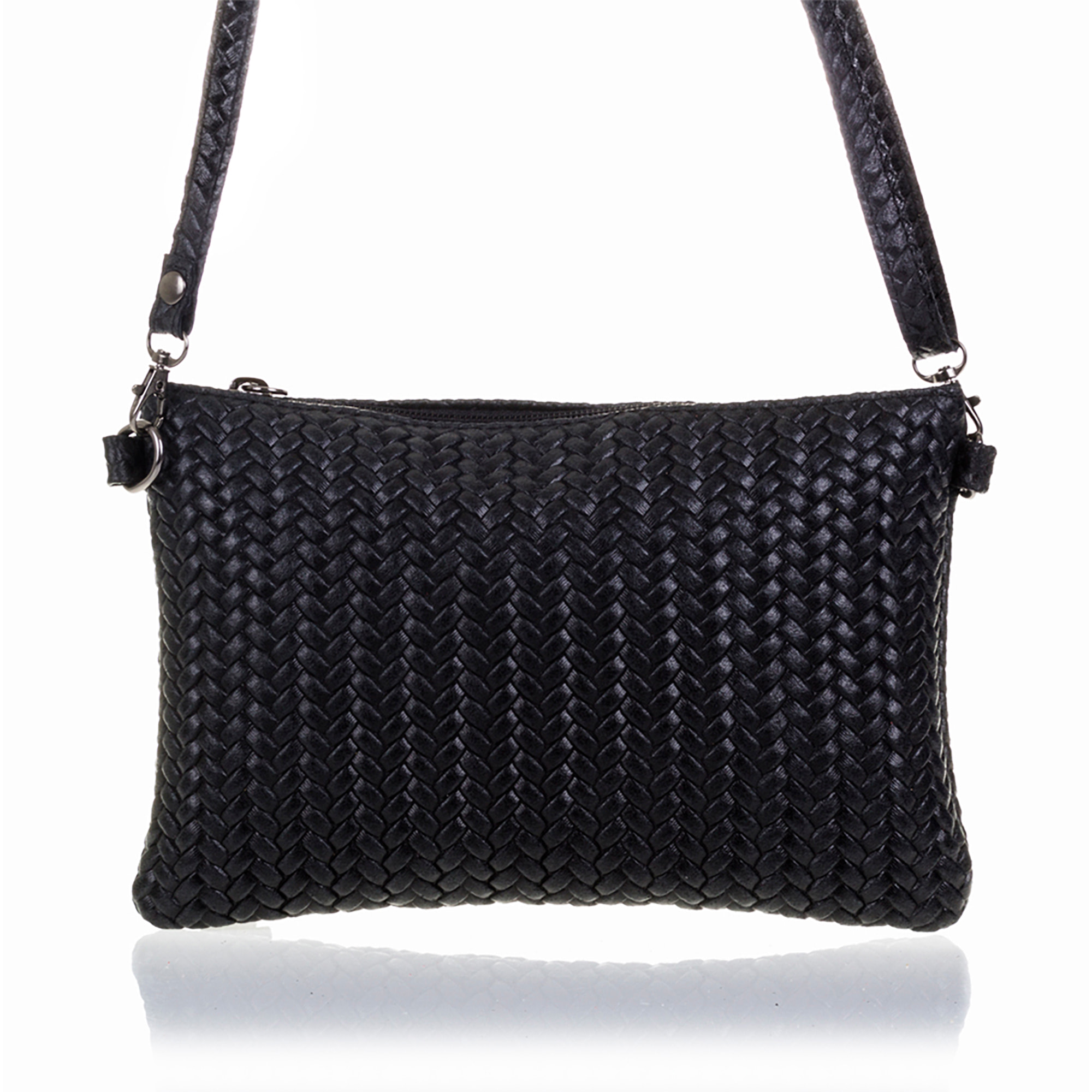 FIRENZE ARTEGIANI Borsa a Spalla da Donna Oleggio. Vera Pelle Scamosciata Incisa Spina di Pesce Made in Italy 23x4x15 Cm. Colore nero