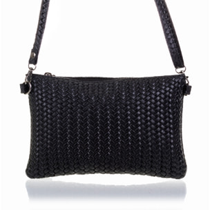 FIRENZE ARTEGIANI Borsa a Spalla da Donna Oleggio. Vera Pelle Scamosciata Incisa Spina di Pesce Made in Italy 23x4x15 Cm. Colore nero