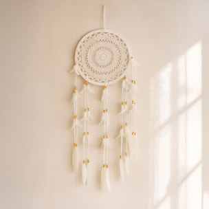 Attrape-rêve en plumes et coton blanc 33cm POKANA