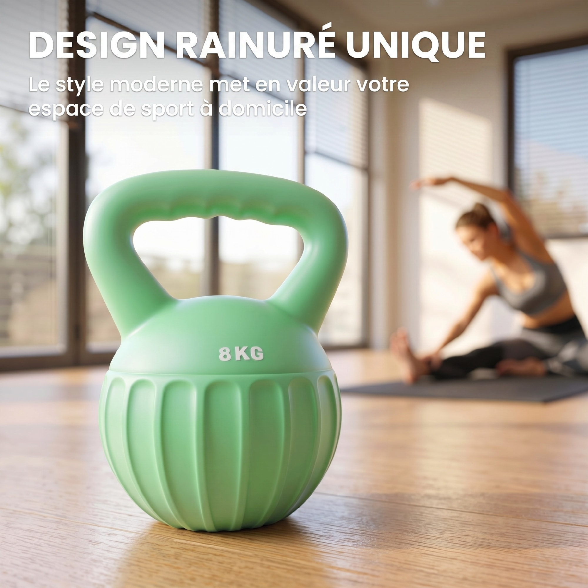 Kettlebell 8 Kg poignée antidérapante vert