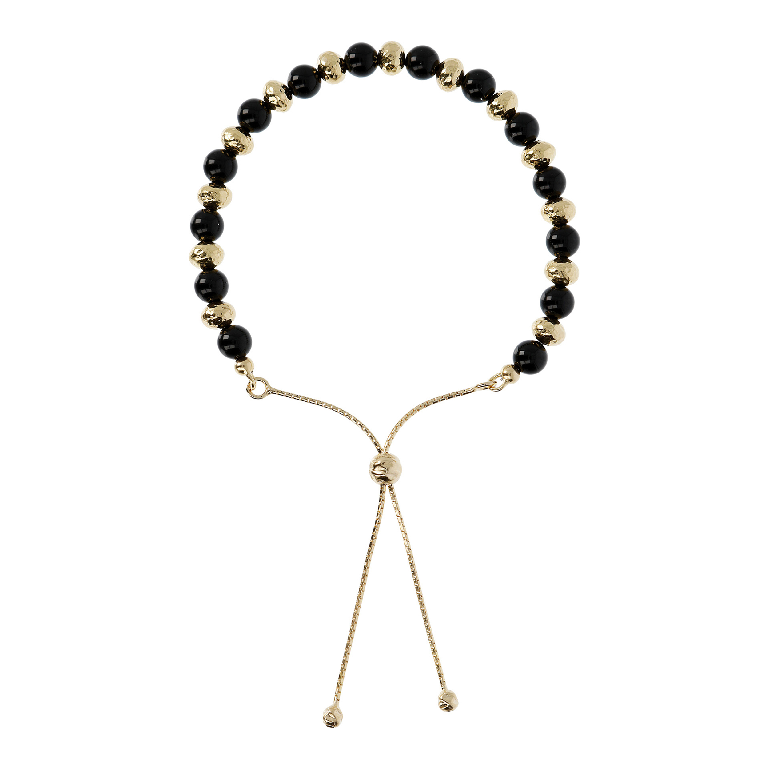 Bracciale con Sfere Golden Martellate e Pietra Naturale Onice Nero