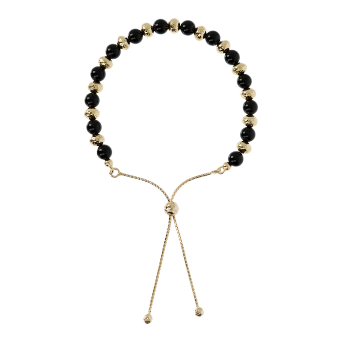 Bracciale con Sfere Golden Martellate e Pietra Naturale Onice Nero