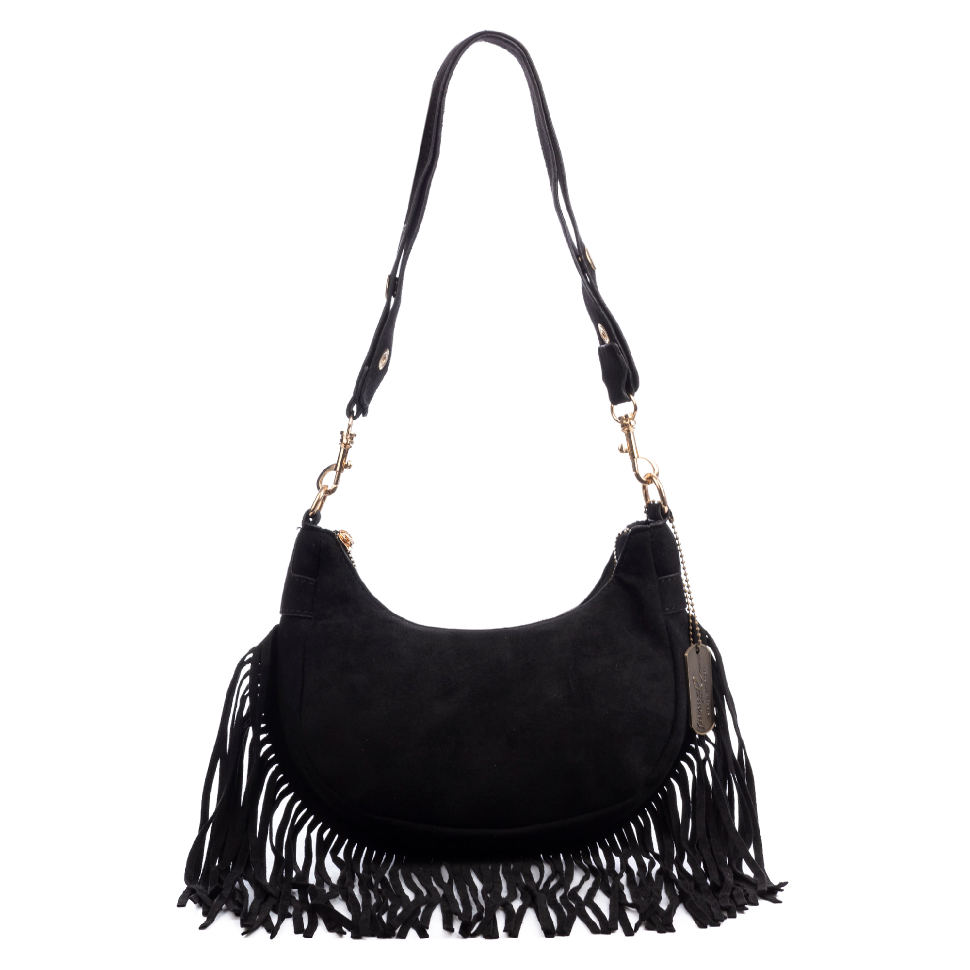 Ateleta bolso bandolera de piel auténtica gamuza, con flecos.