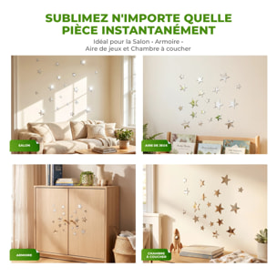 Sticker mural - Ambiance Sticker - ÉTOILES - Pack de mirroirs - Effet miroir - 10x10cm