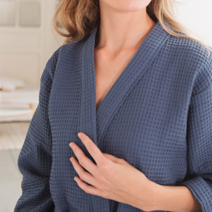 Peignoir femme col kimono en coton bio, ESPRIT NID D'ABEILLE